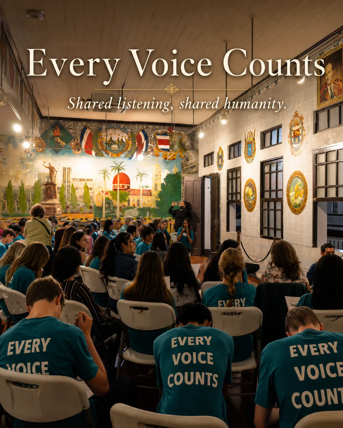 Participants gathered in a listening and reflection moment during Choral Fest Costa Rica for Peace, featured on the Frequently Asked Questions page.