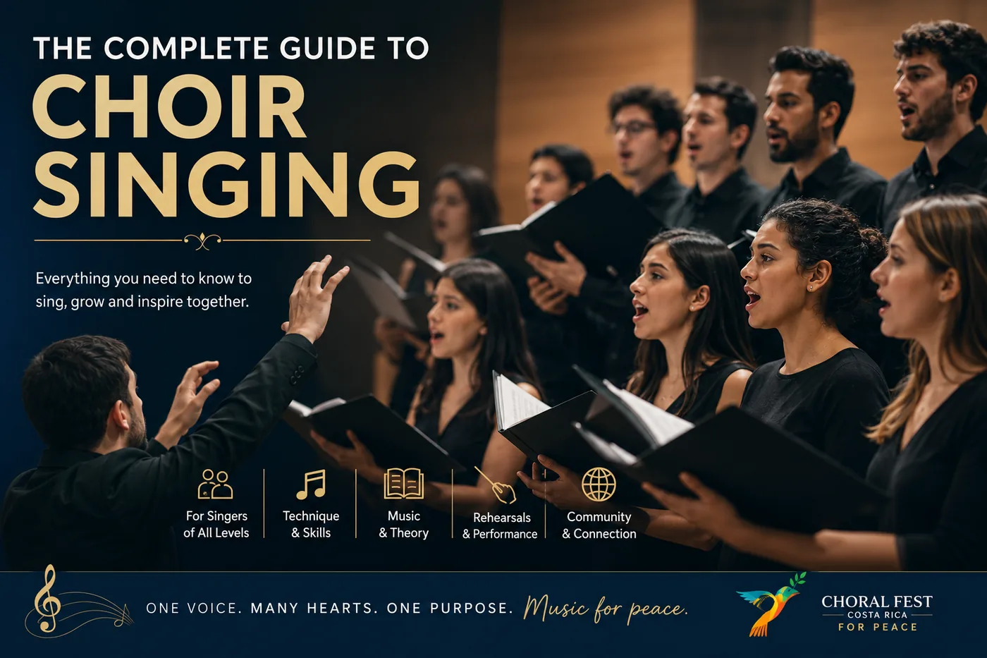 Complete choir singing guide with conductor and mixed choir performing together