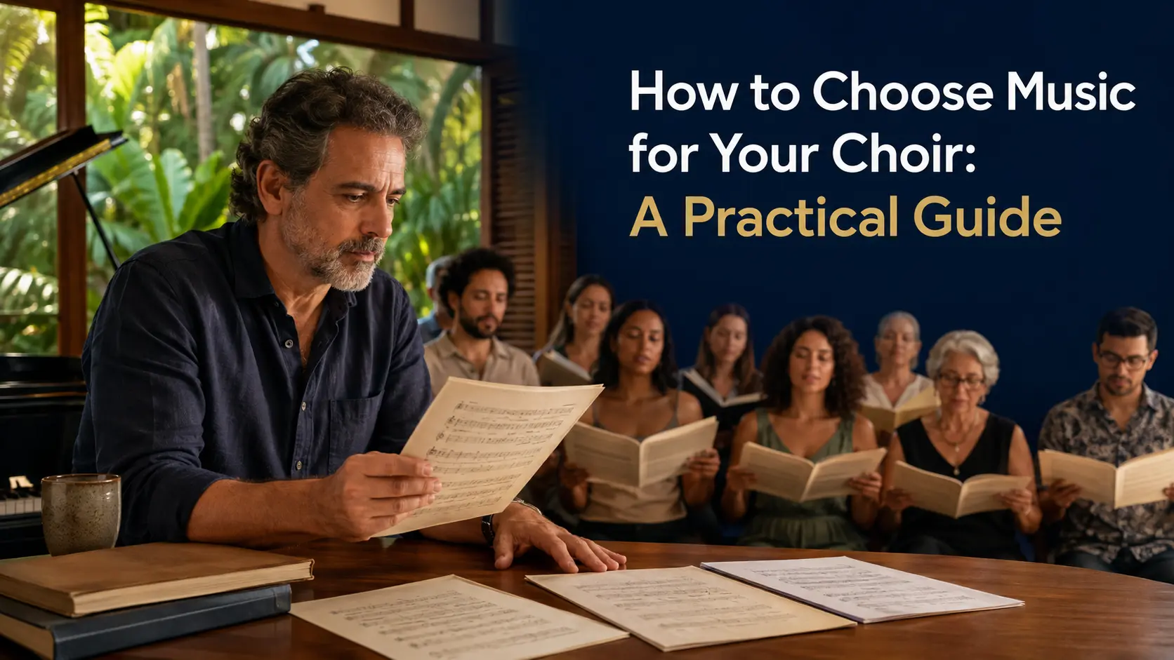 Choir director choosing suitable music for a diverse community choir