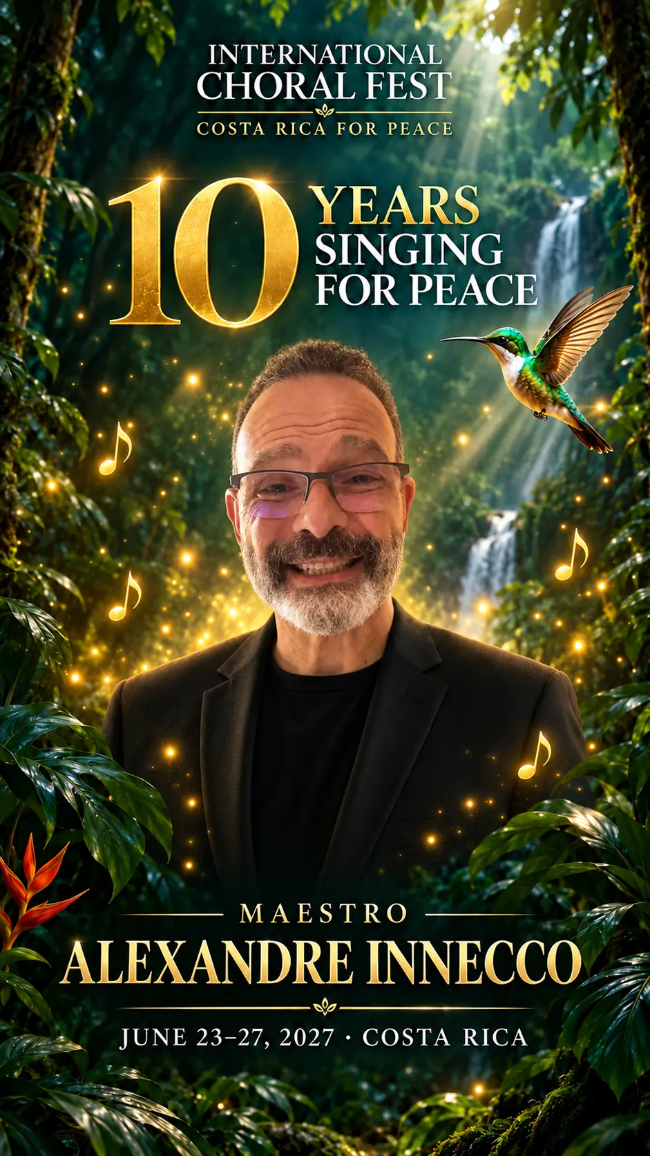 Maestro Alexandre Innecco celebrating ten years of Choral Fest Costa Rica for Peace