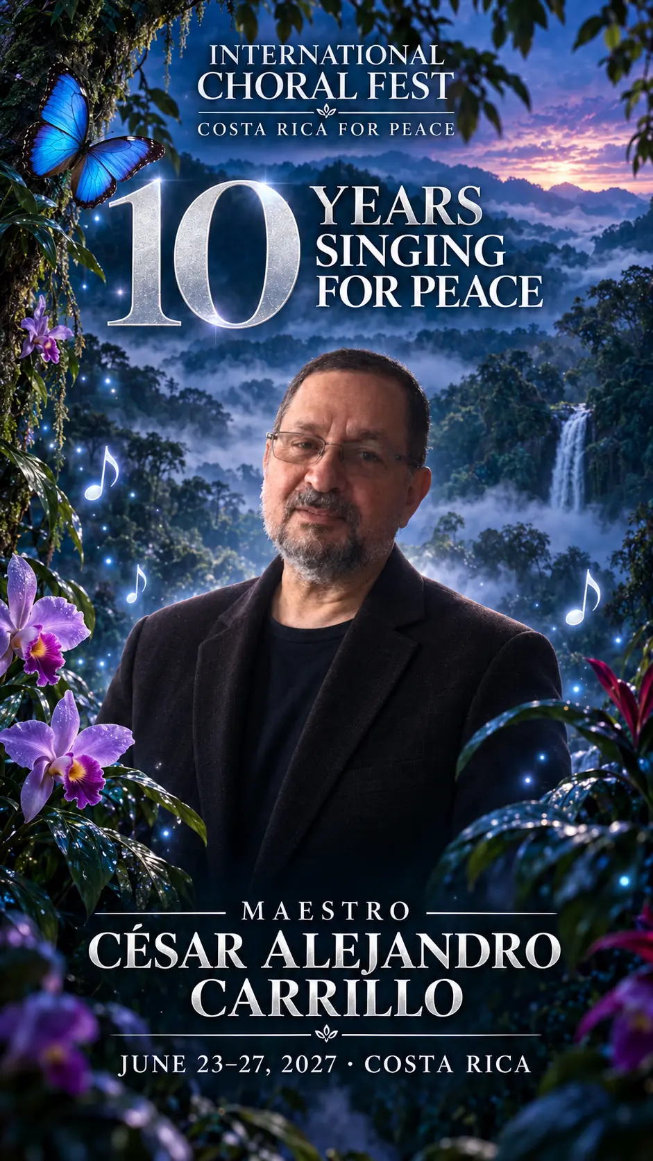 Maestro César Alejandro Carrillo celebrating ten years of singing for peace with Choral Fest Costa Rica